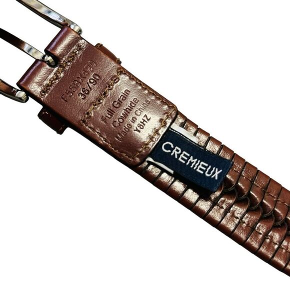 CREMIEUX Brown Woven Full Grain Cowhide Leather Belt Women's Size 38 - Picture 4 of 6